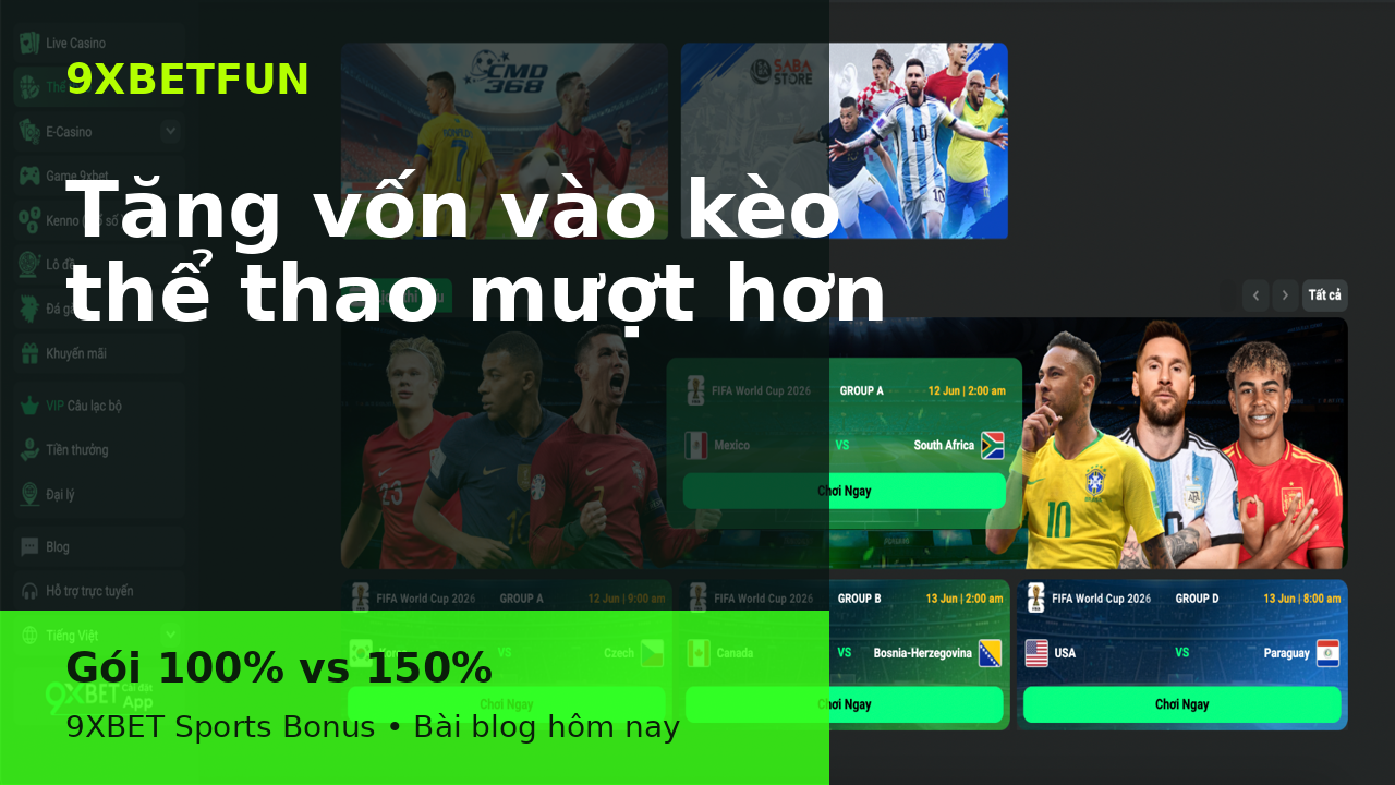 Tận Dụng Bonus Thể Thao 9XBET Mượt Hơn: Cách Chọn Gói 100% Hay 150% Theo Kiểu Vào Kèo